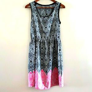 Flowy Black Pink Printed Light Weight Dress Pleated Skirt 8